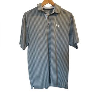 UNDER ARMOUR HeatGear Gray/White Striped Polo-Style Short Sleeve Shirt - Large